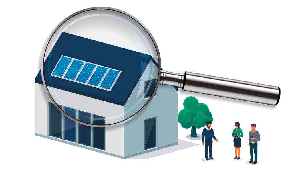 Illustration mit Haus und einer Lupe auf dem Dach